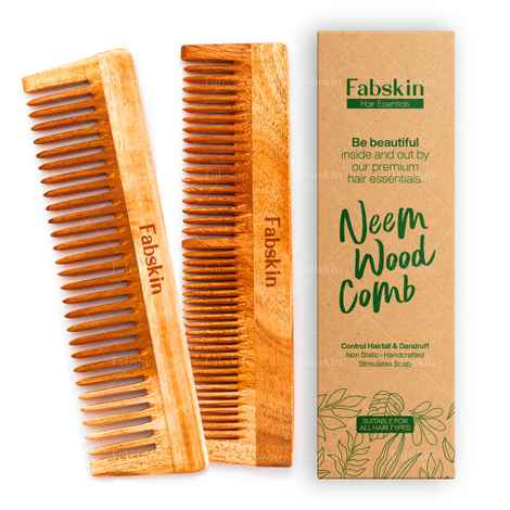 Buy Fabskin Neem Wooden Comb For Men & Women | Set Of 2 | Graduated & Wide Tooth Hair Comb | For All Hair Types - Purplle