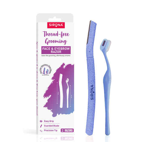 Sirona Reusable Eyebrow & Face Razor for Women - 2 Razors | Painless Facial Hair Removal | Eyebrow Shaper, Upper Lip, Forehead, Peach Fuzz, Chin, Sideburns & Dermaplaning Tool