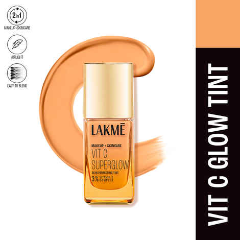 Buy Lakme Makeup+Skincare VitC Superglow Skin Perfecting Tint Warm Natural W180 25 ml - Purplle