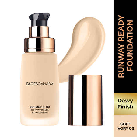 FACES CANADA Ultime Pro Hd Runway Ready Foundation - Soft Ivory 02, 30 ml | Dewy Finish | Glass Skin Effect | Luxurious Formula | Lightweight & Breathable | Silky Smooth Texture | No Dryness or Oiliness | Vitamin E & Hyaluronic Acid