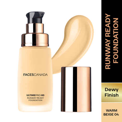FACES CANADA Ultime Pro Hd Runway Ready Foundation - Warm Beige 04, 30 ml | Dewy Finish | Glass Skin Effect | Luxurious Formula | Lightweight & Breathable | Silky Smooth Texture | No Dryness or Oiliness | Vitamin E & Hyaluronic Acid