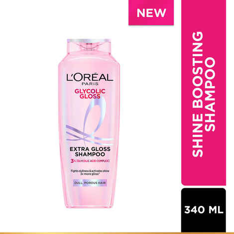 L'Oreal Paris Glycolic Gloss Shine Boosting Shampoo, Powered By 3% Glycolic Acid, for Dull Hair, Restores Hair Quality For Gives 3X More Gloss, 340 ml