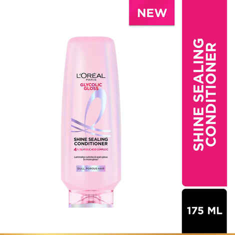 L'Oreal Paris Glycolic Gloss Shine Sealing Conditioner, Powered By 4% Glycolic Acid, for Dull Hair, Smoothens Hair Fiber For 3X More Gloss, 175 ml
