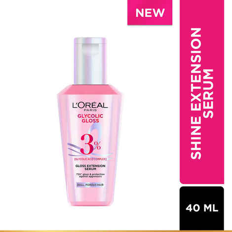 Buy L'Oreal Paris Glycolic Gloss Serum, Powered By Glycolic Acid, For Dull Hair, Gives 72H Shine & Improves Hair Quality, 40 ml - Purplle