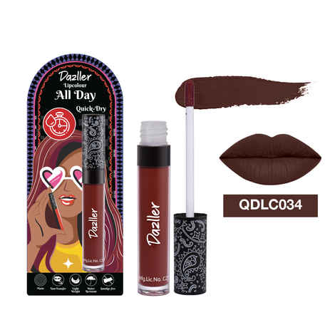 Dazller All Day Lip Colour Quick Dry | Long-Stay | Lightweight | Matte Lipstick for Women | Enriched with Kokum Butter |QDLC034 Avelana | Brown | 6 gm