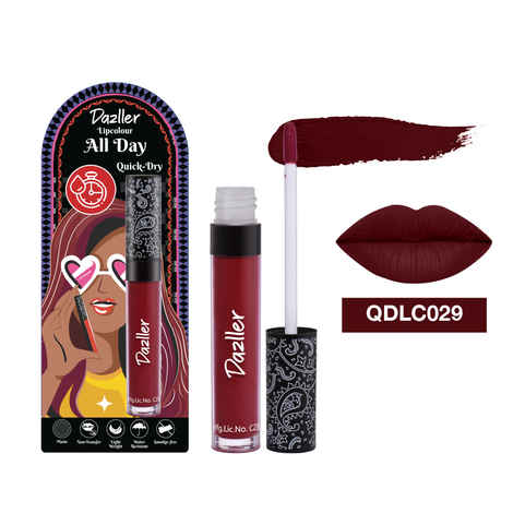 Dazller All Day Lip Colour Quick Dry | Long-Stay | Lightweight | Matte Lipstick for Women | Enriched with Kokum Butter |QDLC029 Cabernet | Maroon | 6 gm