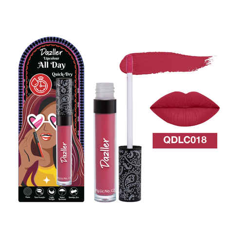 Dazller All Day Lip Colour Quick Dry | Long-Stay | Lightweight | Matte Lipstick for Women | Enriched with Kokum Butter |QDLC018 Crazy Crimson | Pink | 6 gm