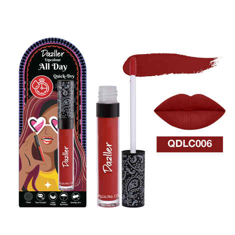 Dazller All Day Lip Colour Quick Dry | Long-Stay | Lightweight | Matte Lipstick for Women | Enriched with Kokum Butter |QDLC006 Cranberry | Red | 6 gm