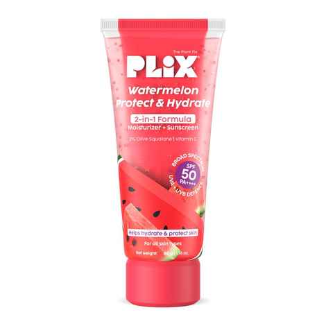 PLIX Watermelon Protect & Hydrate 2 in 1 formula Moisturizer + Sunscreen | Lightweight Hydration | With SPF PA 50 ++++ | UVA & UVB protection | No White Cast | 50 gm