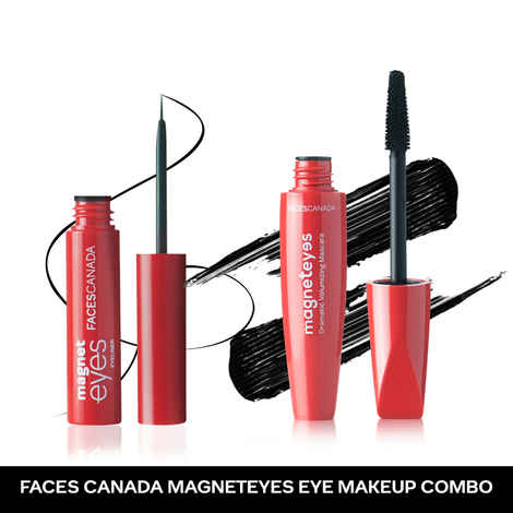 Buy FACES CANADA Magneteyes Eye Makeup Combo - Black Eyeliner (3.5ml) and Dramatic Volumizing Black Mascara (9.5 ml) | Waterproof | Highly Pigmented | Black Finish | Cruelty Free | Vegan - Purplle