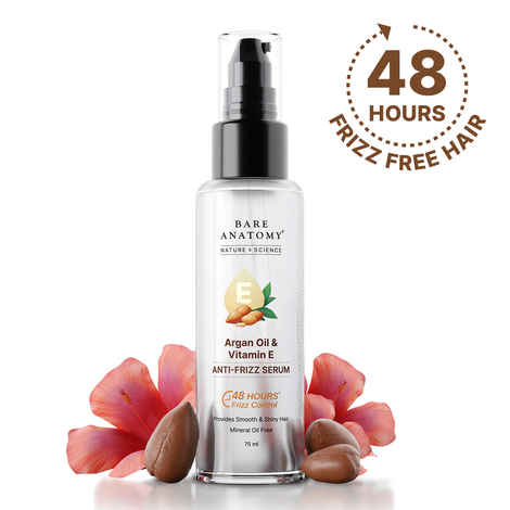 Bare Anatomy Nature x Science Argan & Vitamin E Anti-Frizz Hair Serum | For Women & Men | Provides 48H Frizz Control and Smooth & Shiny Hair | Mineral Oil Free, Lightweight Formula | Suitable for All Hair Types | 75 ml