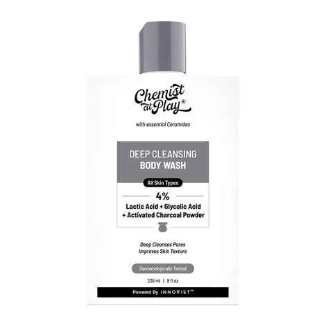 Chemist At Play Deep Cleansing Body Wash| Activated Charcoal Removes Dirt | Lactic Acid for Skin Texture| Glycolic Acid for Exfoliation| 236 ml