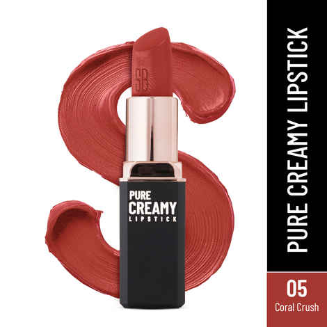 Swiss Beauty Pure Creamy Lipstick | Smooth Glide | Matte Finish | Rich Colour | With Vitamin E & Tea Tree Oil | Hydrating | Coral Crush - 4 gm