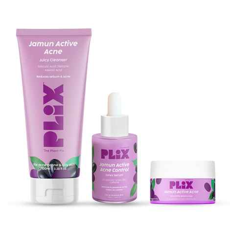 PLIX Jamun Cleanser (100 ml) & 2% Salicylic Acid Serum (30 ml) With Smoothie Moisturizer (50 gm) Combo of 3l Detoxifies The Skin l Reduces Active Acne l Fades Blemishes l All Skin Types
