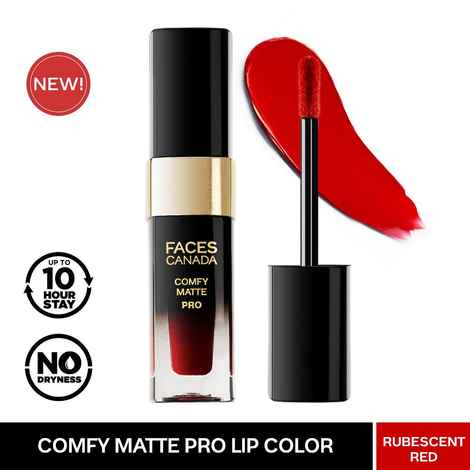 Buy FACES CANADA Comfy Matte Pro Liquid Lipstick - Rubescent Red 04, 5.5 ml | 10HR Longstay | Intense Color | Macadamia Oil & Olive Butter Infused | Lightweight Super Smooth | No Dryness | No Alcohol - Purplle