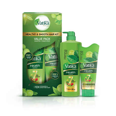 Buy Dabur Vatika Health Shampoo - 340 ml & Conditioner - 180 ml Value Pack | For 10X Stronger & Smoother Hair | Repairs Hair Damage, Controls Frizz | For All Hair Types | Goodness of Henna & Amla (Combo of 2) - Purplle