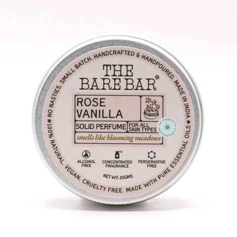 Buy The Bare Bar Rose Vanilla Solid Perfume – 20 gm | With Mango Butter, Coconut & Almond Oils | Soft Floral Scent | Natural, Alcohol-Free - Purplle