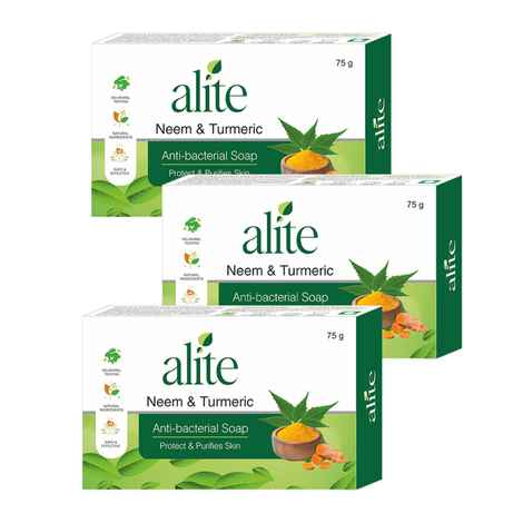 Alite Ayurvedic Soap with Neem & Turmeric for Acne and Breakouts (75 gm) Pack of 3