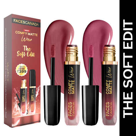 Buy FACES CANADA Comfy Matte Wow Liquid Lipstick - The Soft Edit, (3.8 ml x 2) | Pink Petal 09 + Mauve Majesty 02 | Long Lasting | Matte Finish | Lipstick Combo | Pack of 2 - Purplle