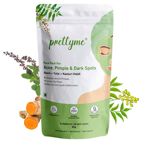 Buy Prettyme Neem, Tulsi & Kasturi Haldi Powder Face Pack for Acne, Pimple & Dark Spots, 80 gm - Purplle