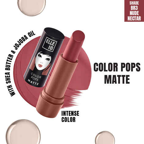 Elle18 Color Pops Matte, Nude Nectar, Matte Finish, Moisturising Lipstick| 4.3 gm