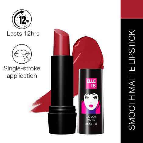 Elle 18 Color Pops Matte Lipstick, Selfie Red, Moisturising, Infused with Jojoba Oil | 4.3 gm