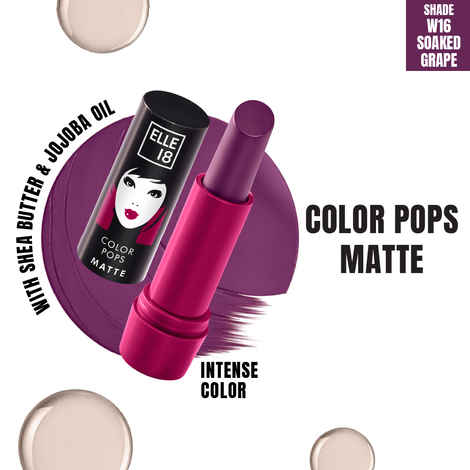 Elle 18 Color Pops Matte Lipstick, Soaked Grape, Moisturising Matte | 4.3 gm