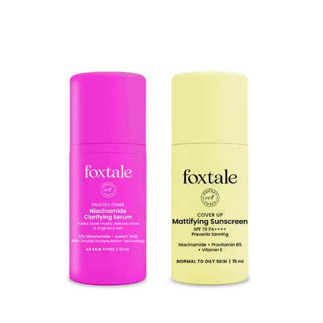 Foxtale Glow-up Minis: 12% Niacinamide Serum + SPF 70 Matte Sunscreen | Pocket-Sized Skincare Combo for Acne Marks, Oil Control & UV Protection | Travel-Friendly | For Oily, Acne-Prone Skin