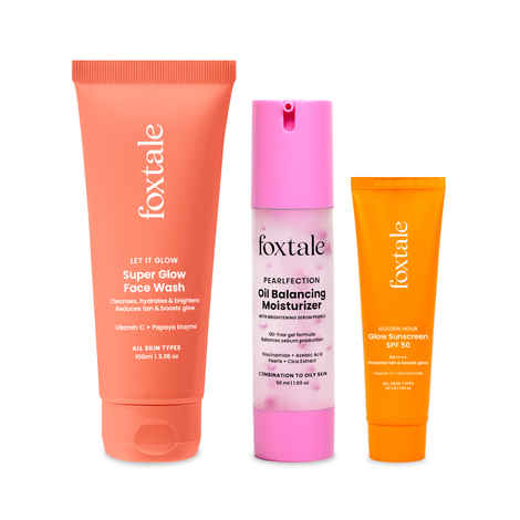 FoxTale Instant Glow Routine - Super Glow Face Wash (100 ml) + Oil Balancing Moisturizer (50 ml) + SPF 50 Glow Sunscreen (30 ml)