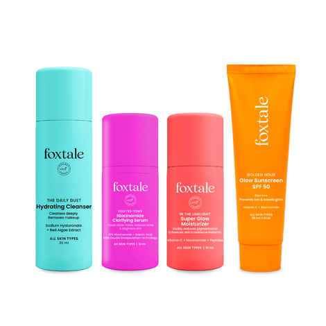 FoxTale Oil Free Radiance Routine - Hydrating Cleanser + 12% Niacinamide Serum + SPF 50 Glow sunscreen (30 ml)