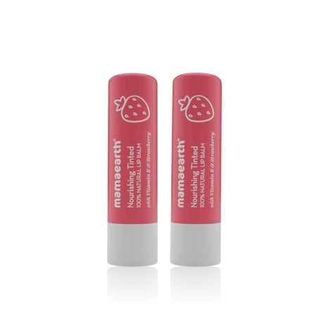 Mamaearth Nourishing Tinted 100% Natural Lip Balm with Vitamin E and Strawberry - 4 gm (Pack of 2)