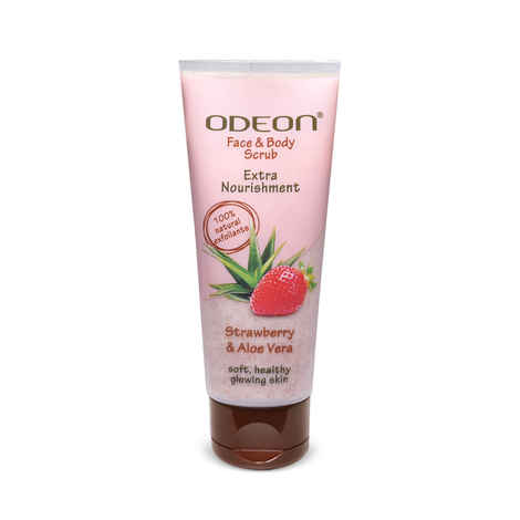 Odeon Nourishing Strawberry & Aloe Vera Face & Body Scrub I Gentle Exfoliating Scrub for Reducing Dark Spots I Reduces Tan - 100 ml