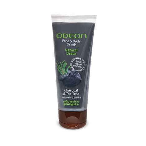 Odeon Detoxing Charcoal & Tea Tree Face and Body Scrub I Gentle Exfoliating Scrub for Acne Prone Skin I Helps control Excess Oil - 100 ml