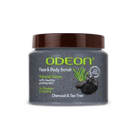 Buy Odeon Detoxing Charcoal & Tea Tree Face and Body Scrub I Gentle Exfoliating Scrub for Acne Prone Skin I Helps control Excess Oil - 300 ml - Purplle