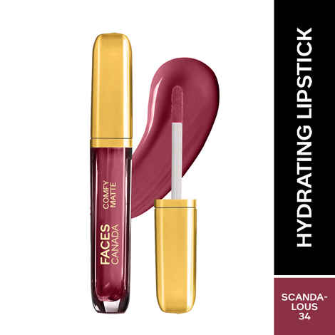 FACES CANADA Comfy Matte Liquid Lipstick - Scandalous 34, 3.8 ml | Comfortable 10HR Longstay | Intense Matte Color | Almond Oil & Vitamin E Infused | Super Smooth | No Dryness | No Alcohol