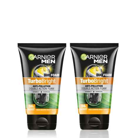Garnier Men Turbo Bright Anti-Pollution Double Action Facewash (100g)- Pack of 2
