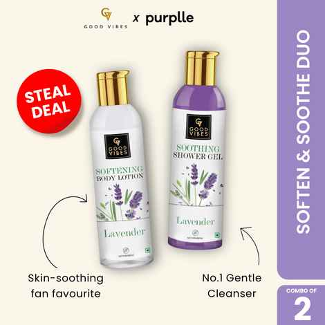 Good Vibes Soften & Smooth Duo (combo of 2) | Good Vibes Lavender Softening Body Lotion | Hydrating Moisturizing (200 ml) | Good Vibes Lavender Soothing Shower Gel | (Body Wash) Moisturizing Refreshing (200 ml)
