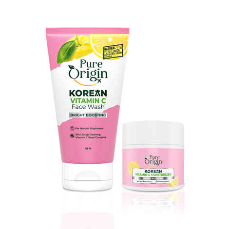 Pure Origin Korean Bright Boosting Combo | Face Wash With Microbeads (150 ml) & Brightening Moisturizer (100 gm) | Combats Uneven Skin & Dark Spots | Exfoliates & Refreshes | All Skin Types Combo of 2