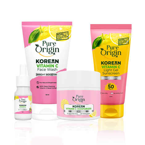 Pure Origin Korean Bright Boosting Face Combo | Face Wash With Microbeads (150 ml), Face Serum (10 ml), Moisturizer (100 gm) & Light Gel Sunscreen with SPF 50 & PA++++ (50 gm)|All Skin Types Combo of 4