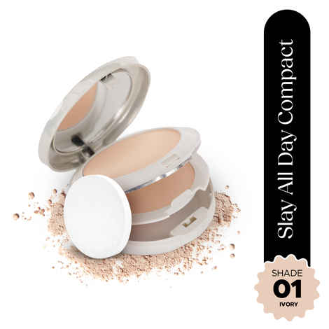 Buy Hilary Rhoda Slay All Day Compact | 2 in 1 Compact | Matte & Shimmer Finish | Moisture-Infused Compact With Sponge | 20 gm - Shade 01 - Purplle