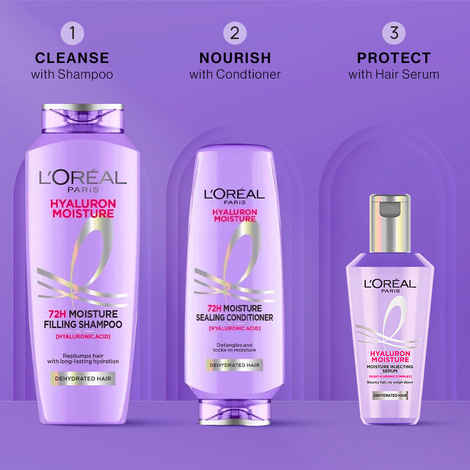 Buy L'Oreal Paris Hyaluron Power Trio: Hyaluron Moisture Shampoo (340 ml)+ Hyaluron Moisture Conditioner (180 ml)+ Hyaluron Moisture Hair Serum(80 ml) Combo of 3 - Purplle