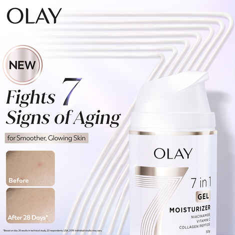 Olay 7in1 Ultra Lightweight Gel Moisturizer, Fight 7 Signs of Aging for Smoother & Glowing Skin, with Niacinamide, Vitamin C, Collagen Peptide, 50 gm