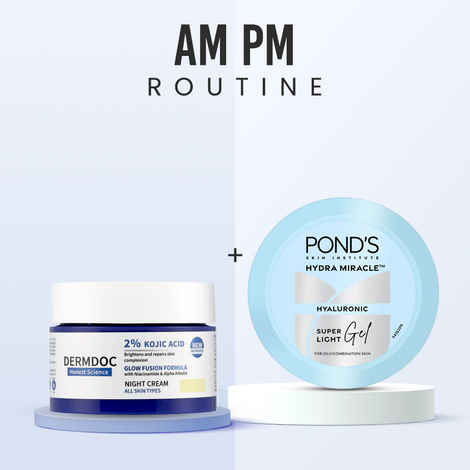 Pond’s & DERMDOC Brightening Duo (Combo of 2) | Hydra Miracle Super Light Gel (100 gm) | 2% Kojic Acid Night Cream (25 gm) | Hydration & Pigmentation Care