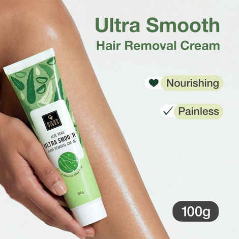 Buy Good Vibes Aloe Vera Ultra Smooth Hair Removal Cream | Quick & Painless Hair Removal | Smooth, Bump-Free Skin | Nourishing, Non-Irritating Formula | 3-Minute Hair Removal | For Sensitive Skin | Legs, Underarms & Arms | 100 gm - Purplle
