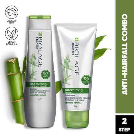 Biolage Professional Fiberstrong Anti-Breakage Shampoo & Conditoner 95% less breakage & Reduces Hairfall With Bamboo Vegan 200 ml + 98 gm Combo of 2