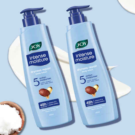 Joy Intense Moisture Shea Butter Body Lotion For Dry Skin (400 ml x 2) | 5 Action Moisturizer - Nourishes Smoothens Repairs Softens & Moisturizes | Body Lotion For Men & Women Pack of 2