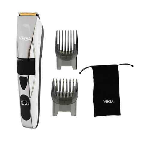 Vega Power Series P-3 Beard Trimmer for Men with Digital Display, Titanium Blades, 160 Mins Runtime & 40 Length Settings, Black, (VHTH-27) | Gift for men 1 pc