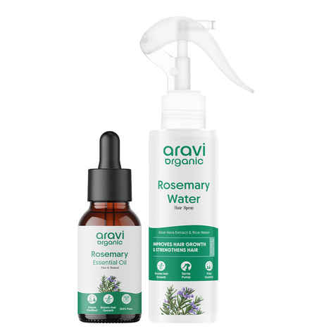 Aravi Organic Rosemary Hair Growth Duo | Essential Oil & Water Spray | Natural Hair Fall Control, Scalp Nourishment & Root Strengthening (Combo of 2)
