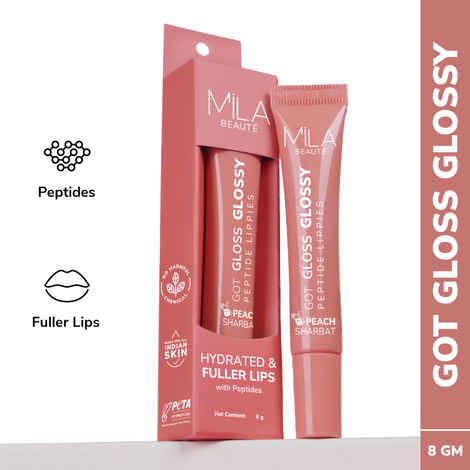 Buy Mila Beaute Peptide infused Gloss I With Hyaluronic Acid & Vitamin E I Hydrating I Plump & Fuller Lips - Peach Sharbat, 8 gm - Purplle