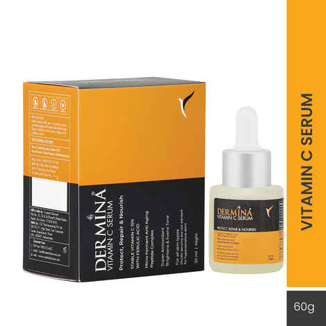 Dermina 15% Vitamin C Serum with Ferulic Acid, Peptide Complex & Super Antioxidant, Glowing Skin, All Skin, 20 ml
